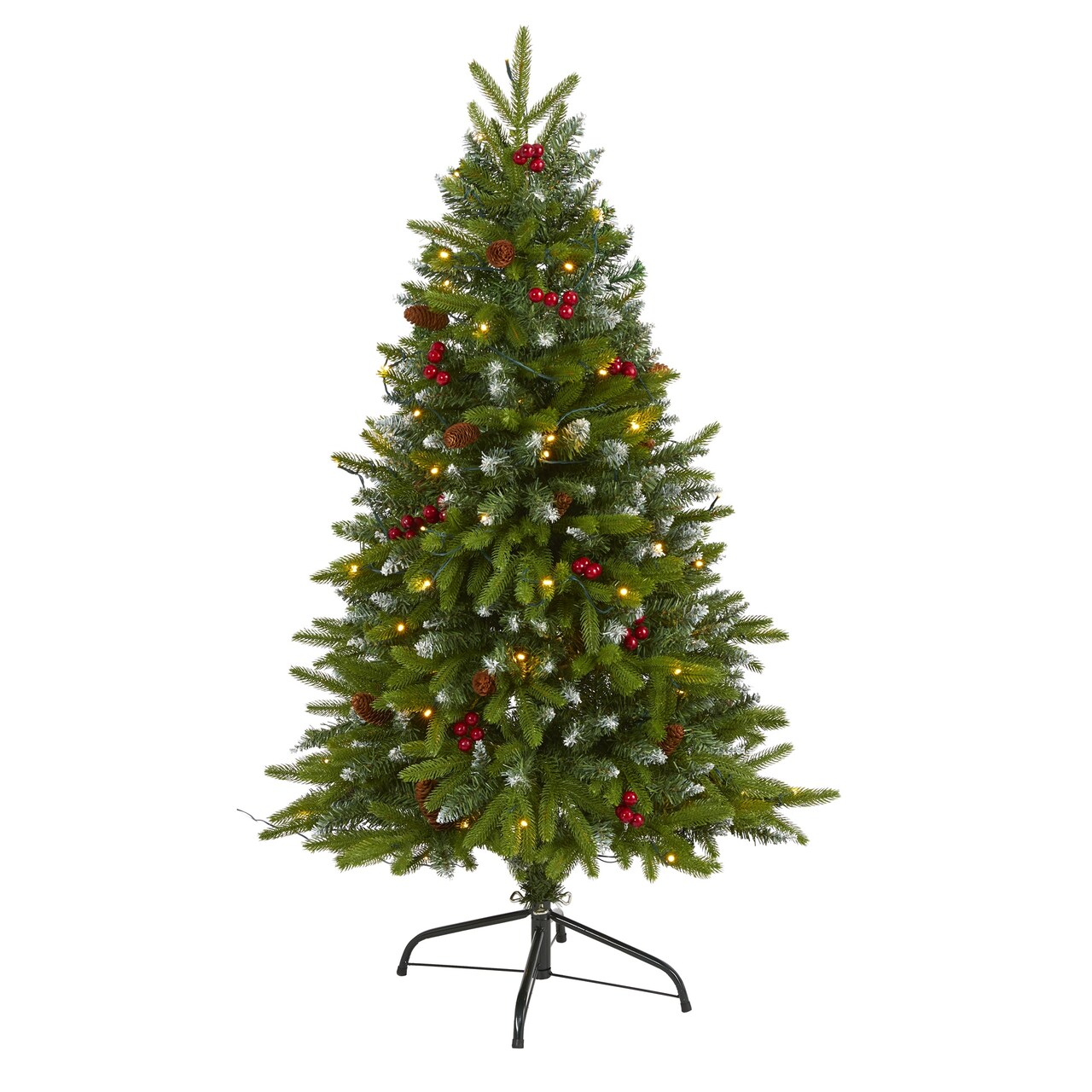 Nearly Natural 4' Pre-Lit Portland Spruce Frosted Artificial Christmas Tree, Clear LED Lights